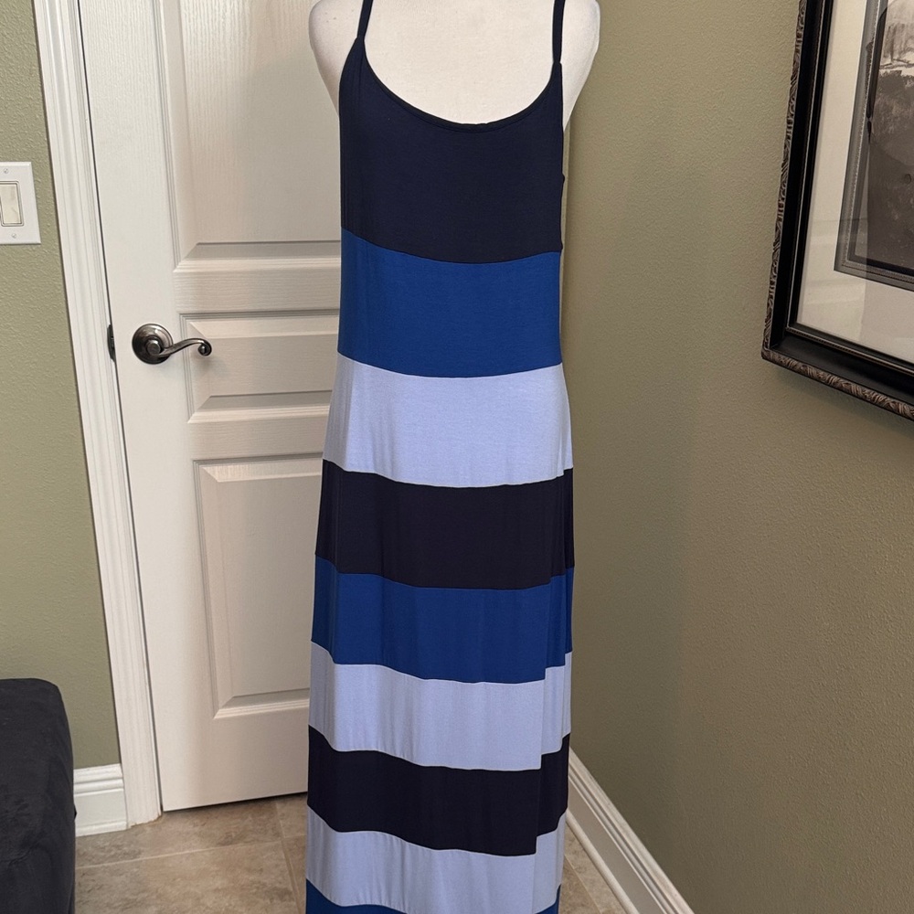 Tommy Bahama Navy and Blue Striped Maxi Dress